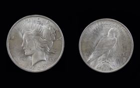 United States of America Silver Peace Dollar. Date 1923 ' Philadelphia Mintage ' Nr - E.F Condition.