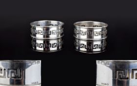 Silver Pair of Greek Key Reticulated Napkin Rings. Hallmark Birmingham 1928. Maker H.G.S.S.