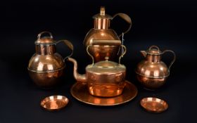 Collection of Seven Copper Items. Includes three graduating jugs, a water pot.