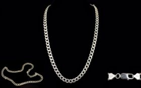 Gents Heavy Silver Curb Chain / Necklace. Fully Marked For Silver - Please See Photo. 61 grams.