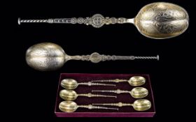 British Silver Gilt Anointing Spoons Set of Six ( 6 ) In Issued for The Coronation of King George