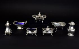 A Collection Of Plated Salts/Condiment Dishes Seven items in total forming a matched collection.