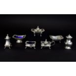 A Collection Of Plated Salts/Condiment Dishes Seven items in total forming a matched collection.