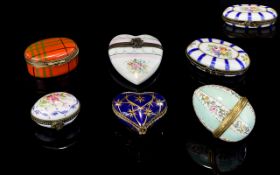 A Very Good Collection of Assorted Enamel and Porcelain Hinged and Lidded Pill Boxes - In Wonderful