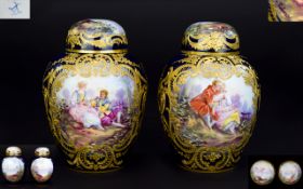 Sevres - Pair of Superb Quality Hand Painted Porcelain Lidded Vases, Signed by Louis Remy Robert. c.