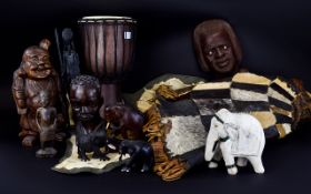 Collection Of African Related Items, Comprising Carved Busts, Elephants, Figures,