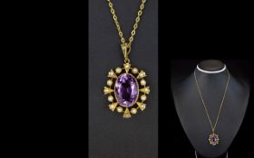 Antique 9ct Gold Amethyst And Seed Pearl Set.