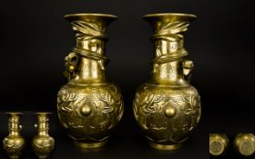 Chinese - Fine Pair of Bronze Temple Vases ( Buddhist ) From The Mid 19th Century Period.