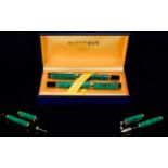 Waterman - Paris Ideal Apostrophe Marble Green Pen Set ( 2 ) with Gold Accents. Includes Fountain