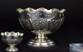 Edwardian Period Small Silver Rose / Punch Bowl, with Fluted and Embossed Floral Decoration to Body,