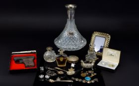 Mixed Lot Of Silver And Plated Items, To Include Picture Frame, Decanter (Missing Stopper),