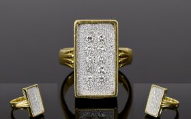 18ct Yellow Gold Rectangular Shaped Diamond Cluster Ring, Set with 10 High Grade Colour and