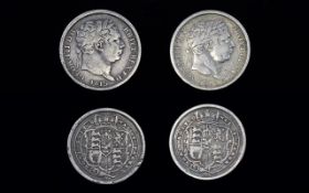 George III - Bullhead and Shield Back Silver Shillings ( 2 ) Two In Total. Dates 1817 & 1819. V.