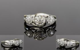 9ct White Gold Diamond Set Cluster Ring In The Form of 3 Flower Heads. Fully Hallmarked for 9ct
