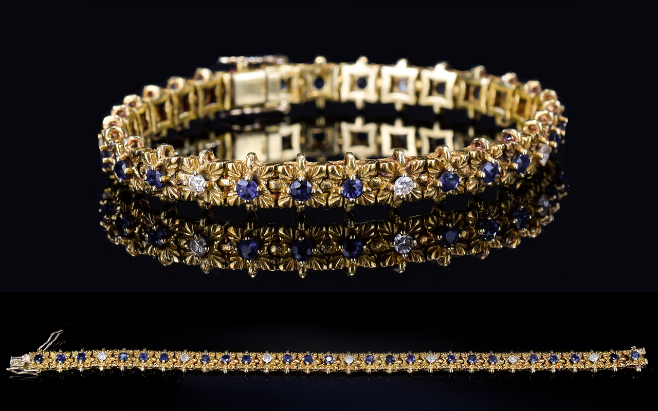 Ladies - Well Made 18ct Yellow Gold Sapphire and Diamond Bracelet,