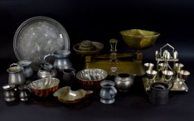 A Large Collection Of Mixed Metal Kitchenalia Over fifteen items to include vintage brass kitchen