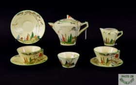 Grimwades Royal Winton Ivory Art Deco Period Hand Painted ( 8 ) Piece Tea For Two - Conical Shaped