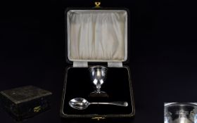 Elizabeth II Silver - Christening Set Coronation Year Egg Cup and Spoon.