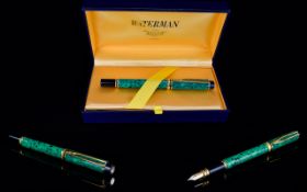 Waterman Paris ' Man 200 ' Green Marble and Gold Delux Fountain Pen, with 18ct Gold NIb.