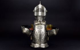 Novelty Bottle And Shot Glass Holder, Modelled In the Form Of A Medieval Knight, Height 16 Inches