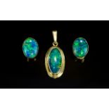 9ct Gold Opal Set Pendant with Matching Pair of Earrings. Marked 9ct - Please See Photo.