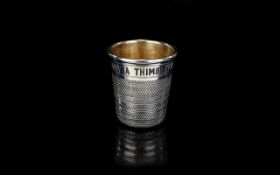 Elizabeth II - Novelty Silver Tot - Whisky ( 2 ozs ) In The Form of a Large Silver Thimble.