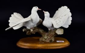 Capodimonte Style Pottery Bird Sculpture On Wooden Base