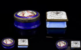 Bilston Enamels Patch Boxes Circa 1820's Two Georgian enamel patch/snuff boxes, the first,