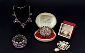 A Collection Of Crystal Set Costume Jewellery Five items in total to include a large and impressive