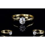 18ct Yellow Gold and Platinum Set Single Stone Diamond Ring. c.1900. The Old Cut Diamonds of