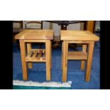Two Solid Oak Side Tables with ladder shelf stretchers height 22.3 inches, width 15.7 inches x 15.
