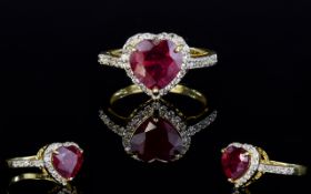 Ruby Solitaire and Natural White Zircon Heart Shape Ring, a 5ct heart cut ruby, of rich red