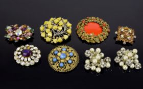 A Collection Of 1940's/50's Crystal And paste Set Brooches Eight items in total to include large