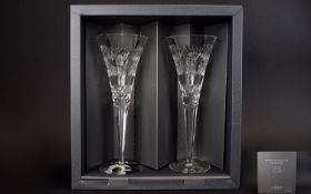 Waterford Crystal Toast To The Year 2000 Cut Crystal Pair of Toasting Flutes ' Fourth Toast '