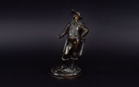 A French Late 19th Century Detailed Bronze Figure / Sculpture of a Musketeer,