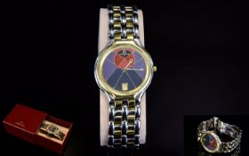 Omega 18ct Gold and Stainless Steel Unisex Quartz Wrist Watch. c.1987 - 1989, with Black Dial,