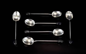 Art Deco Period Set of Six Silver Coffee Spoons. Hallmark Birmingham 1924.
