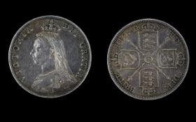 Queen Elizabeth Silver Two Shilling. Date 1887. Wonderful Blue Toning.