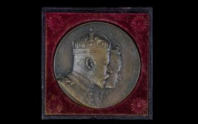 King Edward VII and Queen Alexander Superb and Large Bronze Coronation Medal / Plaque,