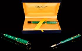 Waterman - Paris ' Man 200 ' Green Marble and Gold Delux Fountain Pen, with 18ct Gold Nib,