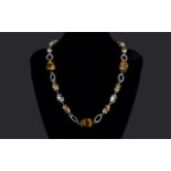 Tiger Eye and Smoky Crystal Long Necklace