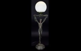 A Reproduction Art Nouveau Lamp In The Form Of A Female Dancer Bronzed effect resin figure in the