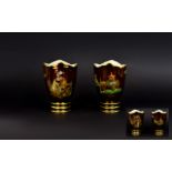 Carlton Ware Rouge Royale Pair of Stylish Tulip Shaped Vases with 3 Gold Painted Bands to Bases.