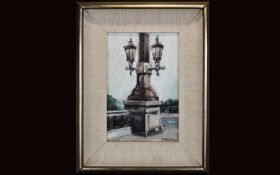 David Stefan Przepiora (British, b.1944) Oil On Board Depicts a pillar with carriage lamps. Signed