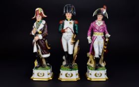 A Trio of Mid 20th Century Hand Painted Porcelain Figures of Napoleon.