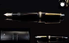 Montblanc Meisterstuck Traveller Black Fountain Pen, In Original Packaging With Paper Work, Unused