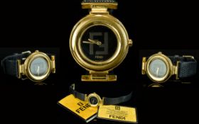 Fendi Ladies 1990's Dress Watch A statement watch with black grained leather strap,