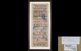 Victorian Alphabet Sampler By E Campbell 1866 Polychrome silk thread alphabet sampler with upper