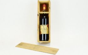 J de Malliac Hors D'Age Armagnac In Wooden Presentation Case Level: 1 Inch below wax capsule.