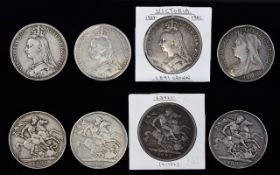 A Collection of Queen Victoria Silver Crowns ( 4 ) Four In Total. Dates 1895, 1892, 1889 & 1891.